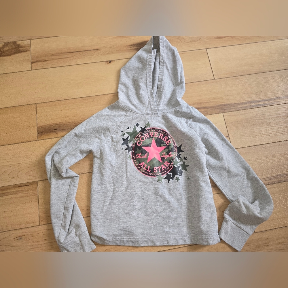 Converse All Star Gray Hoodie with Pink Star Graphic Size 12-13 Girls